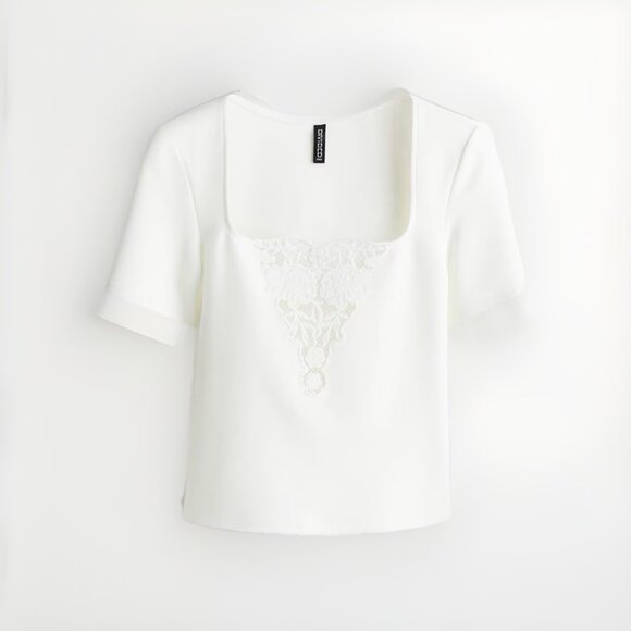 NWT H&M Divided Top Women's XS White Eyelet With Embroidered Detail Cropped - Picture 3 of 12